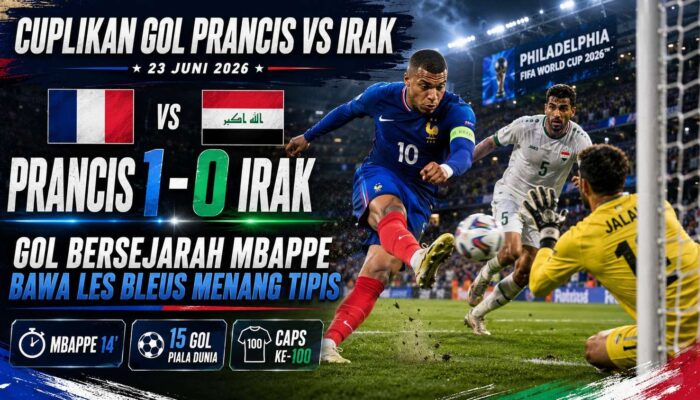 Cuplikan Gol Prancis vs Irak 23 Juni 2026: Gol Bersejarah Mbappe Bawa Les Bleus Menang Tipis