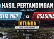 Hasil Pertandingan Celta Vigo vs Osasuna Senin, 17 Agustus 2026: Ditunda karena Kondisi Lapangan